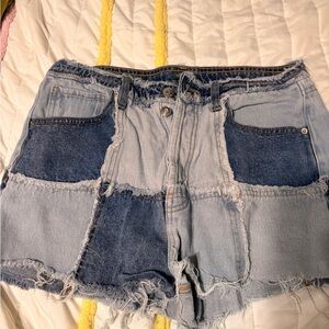 Wild Fable Patchwork Jean Shorts - Light and Dark Blue